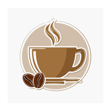 Flat design coffee cup with beans and steam