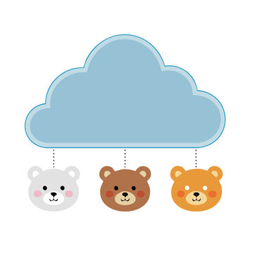 Cute cartoon bear faces hanging from a cloud