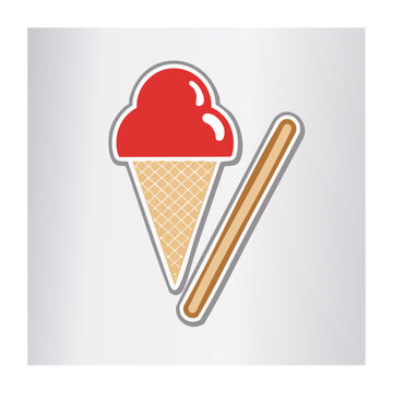 Flat design ice cream cone with cherry and stick