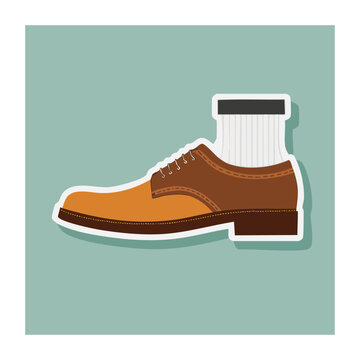 Flat design illustration of brown dress shoe with white sock