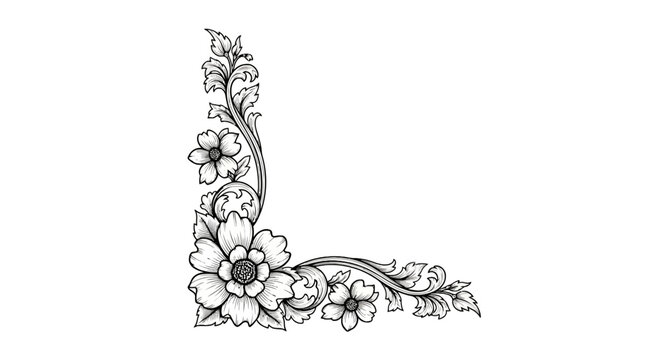 Ornate floral corner border with blooming flowers and scrolls
