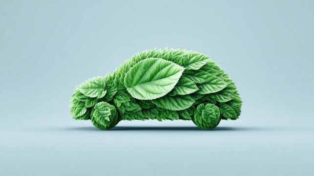 Green car made of leaves symbolizing eco-friendly transportation and sustainability