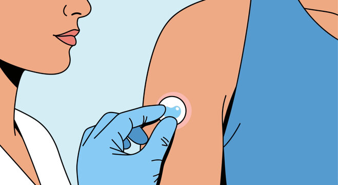 Nurse applying bandage to arm after vaccination injection