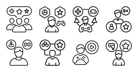 Obraz premium People collaboration and communication icons - Set of diverse icons showing teamwork, communication, and idea sharing in a modern style.
