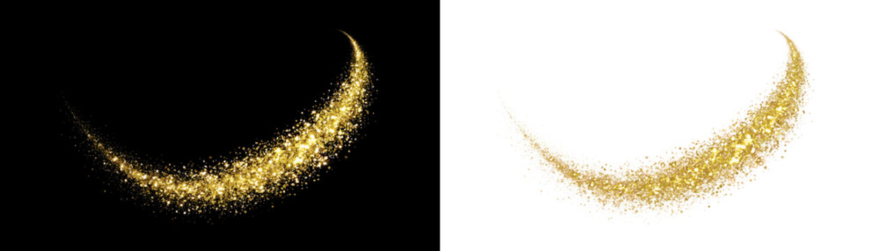 Golden glitter crescent moon shapes, sparkly crescent moon icons, gold sparkle shapes, crescent moon graphics