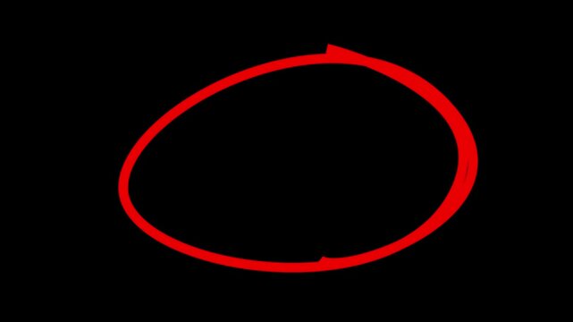 Circle marker with drawing effect, Animated red circle drawn, red marker pen style, doodle red circle marker and underline stroke, Red Circle Highlighter Scribble Animation on transparent background.