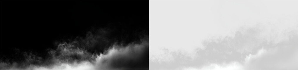Clouds float in the sky during daylight hours above a clear horizon with a soft gray appearance, on a transparent background © Liubov