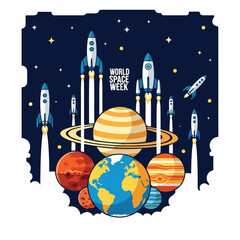 Colorful space scene with planets, rockets, and stars © Kalika