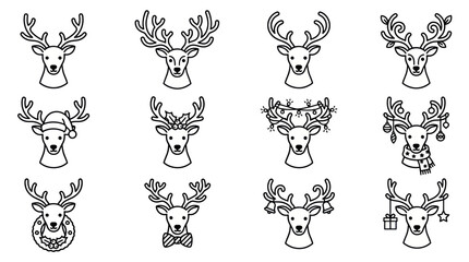 Christmas reindeer head icon set for winter holidays. © diki