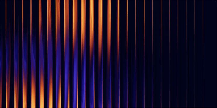 Abstract vertical bars with warm orange and cool blue light illumination create a futuristic and dynamic visual effect, suggesting technology and modern design.