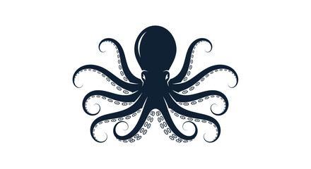 Symmetrical navy blue octopus silhouette with outspread tentacles © Eliy