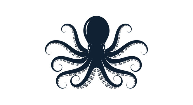 Symmetrical navy blue octopus silhouette with outspread tentacles