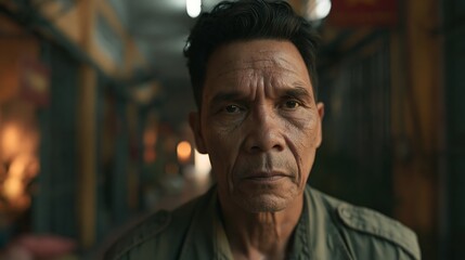 Fototapeta premium Paycheck Stress Middle Aged Vietnamese Man Tense Jaw