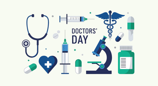 Medical icons on Doctors' Day theme