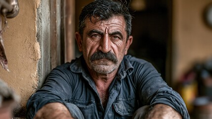 Fototapeta premium Paycheck Stress Middle Aged Turkish Man Quiet Worry