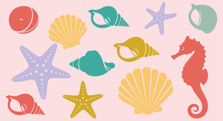 Colorful Collection of Marine Life and Seashells. © Muginandaru