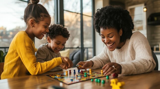 Family playing board game together at home