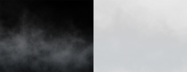 Fototapeta premium Fog covers the trees in the forest during early morning hours near a quiet lake in autumn months of the year, on a transparent background