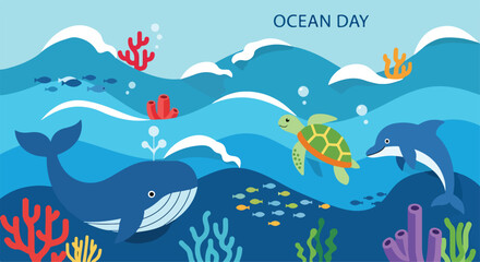 Ocean scene with sea creatures and coral © Kuisdi