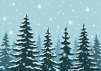 Obraz premium Snowy forest scene with snowflakes