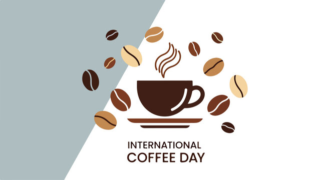 International Coffee Day graphic with coffee cup and beans