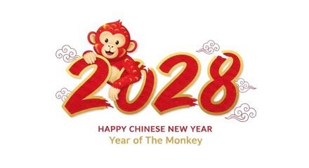 Fototapeta premium Happy chinese new year 2028 year of the monkey illustration