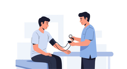 Fototapeta premium Doctor checking patient's blood pressure in clinic, medical examination illustration