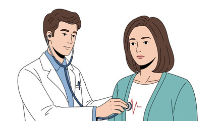 Fototapeta premium Doctor examining patient with stethoscope, medical check-up, cardiology concept
