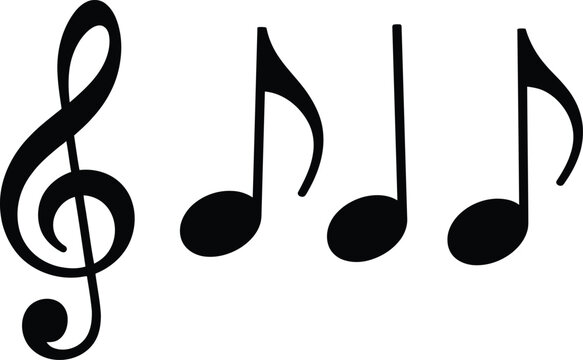 Simple black treble clef music note icon with quarter notes in modern style