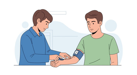Fototapeta premium Doctor taking blood pressure of patient in medical check-up illustration