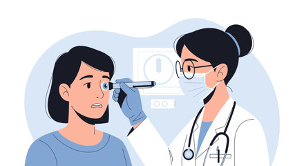 Fototapeta premium Ophthalmologist Examines Patient's Eye with Ophthalmoscope