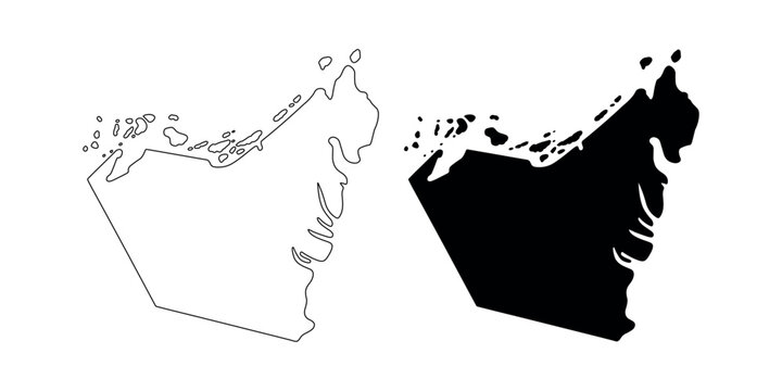 Black and white outline filled map of United Arab Emirates  in white background
