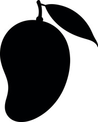 Black and white mango fruit illustration with leaf attached © Tusher