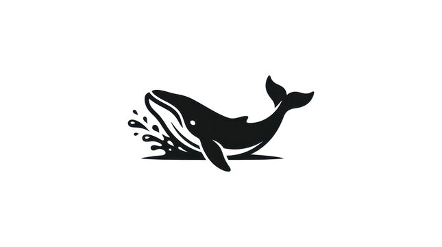 A black silhouette of a whale jumping out of the water with a splash.