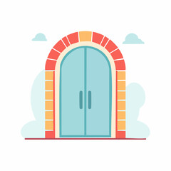 Fototapeta premium Archway Entrance with Double Doors and Clouds