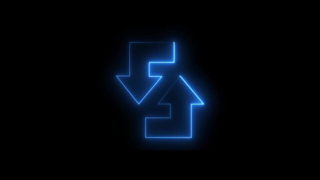 Blue color neon line refresh arrow icon on black background. Abstract beautiful neon refresh and recycle icon animation