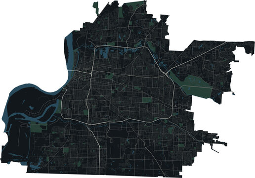 Memphis road network vector map, urban street texture with water and parks included (Dark version) 