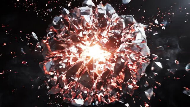 Cinematic close up of a stylized crystal sphere rotating and fracturing under high pressure to represent market instability and sudden changes
