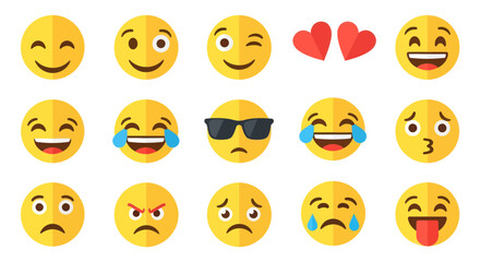 Fototapeta premium Set of yellow emoticon faces showing different human emotions