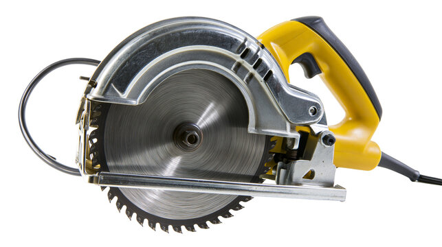Yellow and silver circular saw with sharp metal blade