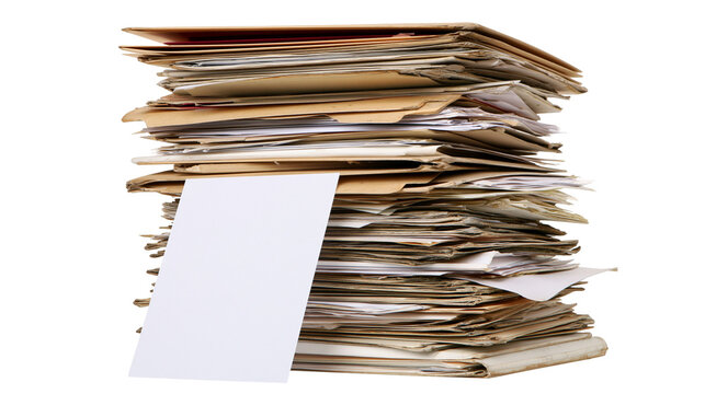 Stack of old paper documents and folders