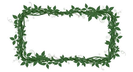 Natural green vine border with lush leaves and twisting stems © Entung