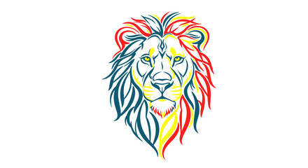 Colorful lion head mascot with artistic flowing mane © Entung