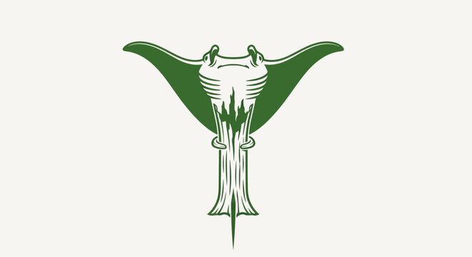 Symmetrical Green Leaf Design with Central Stem.