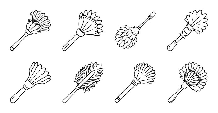 Assorted makeup brushes set illustration - Clean and simple illustration of different makeup brushes arranged neatly in a row.