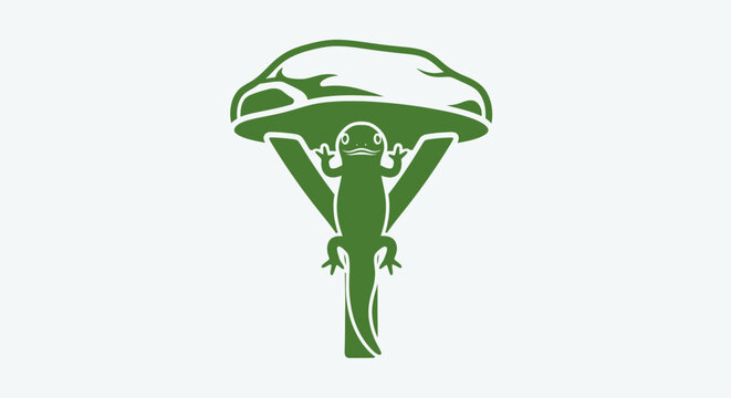 Green lizard holding mushroom umbrella illustration.