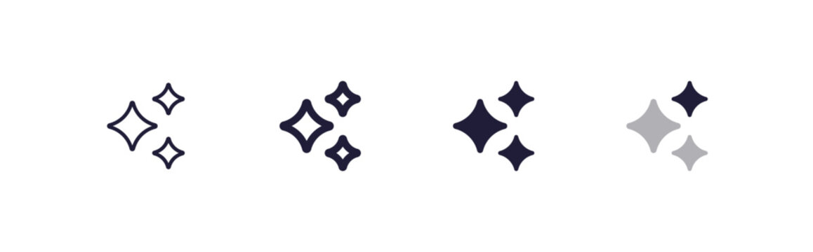 AI Interface Magic Sparkles Vector Icon in 4 States. Artificial Intelligence Stars, Thin and Regular Line, Filled Solid and Duo Color Shapes, 48x48 Pixel Perfect UI UX app design elements