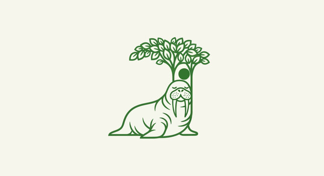 Illustration of a manatee under a tree with cannabis leaf.
