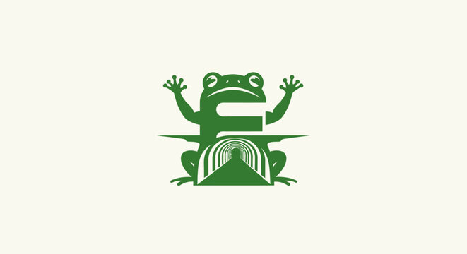 Green cartoon frog with raised arms illustration.
