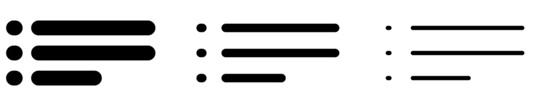 Set of list icons, symbols for menu, items, data structure, navigation, and content organization. Vector illustration